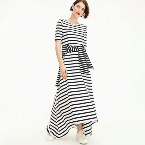 J. Crew | Dresses | J Crew Striped Knit High Low Maxi Dress Size Small  Ivory Navy | Poshmark